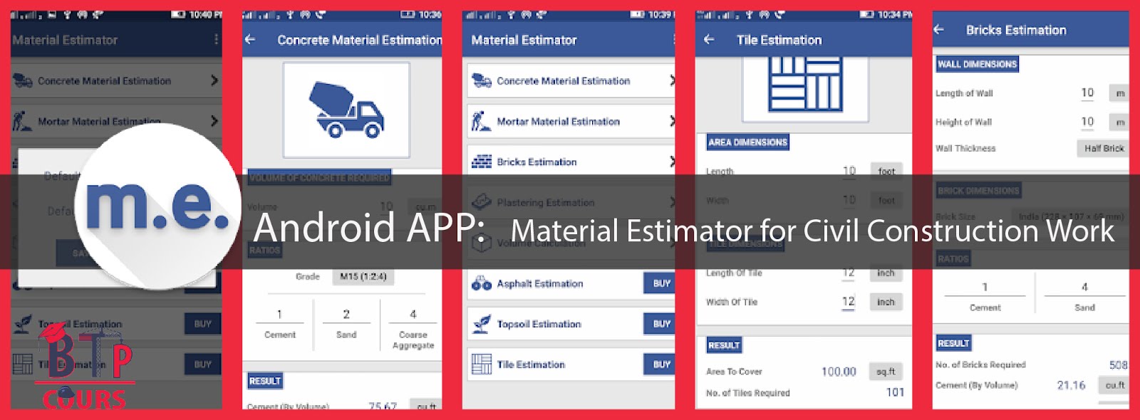 Mobile APP Material Estimator for Civil Construction Work Cours BTP