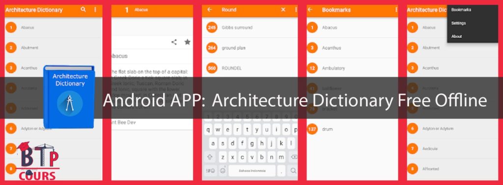 dictionaire Architecture pour Android android app BTP et ARCHITECTURE sur www.btp-cours.com