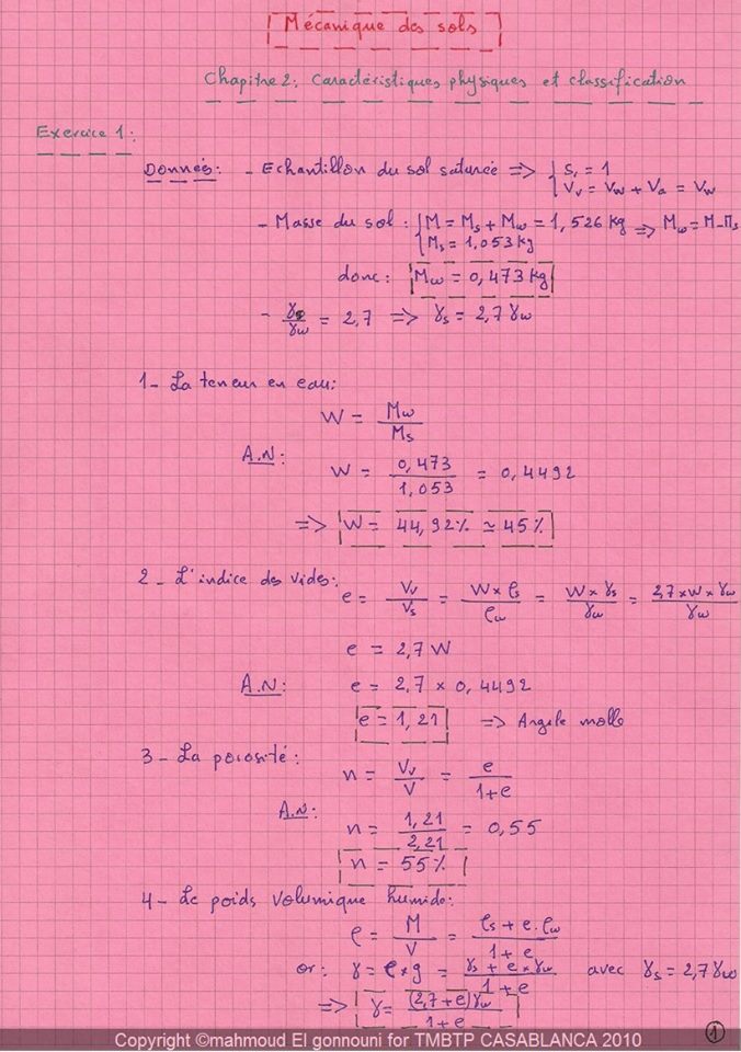 Exercices: mécanique des sols