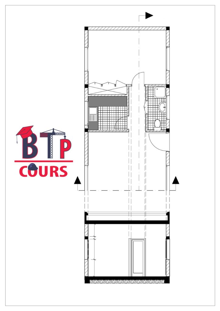 projection de la coupe depuis le plan RDC