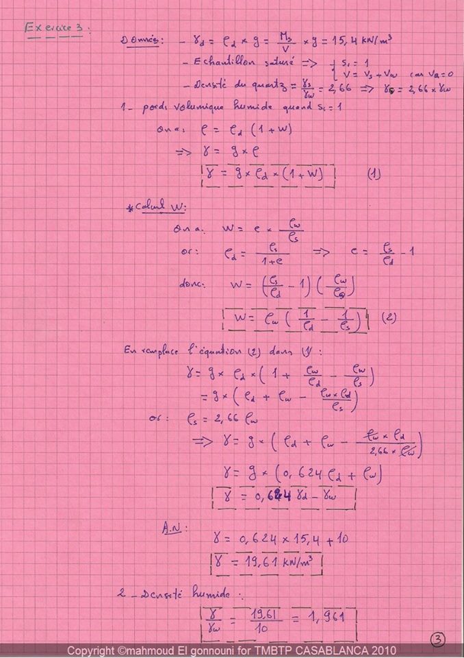 Exercices: mécanique des sols