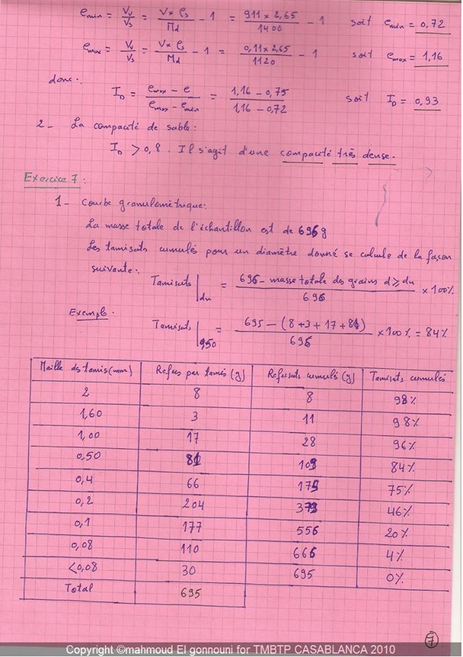 Exercices mécanique des sols