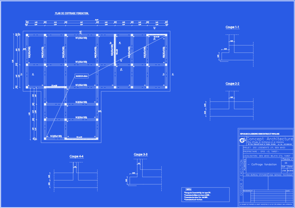 plan coffrage et ferraillage  PlanDWG: Plan B.A et Archi