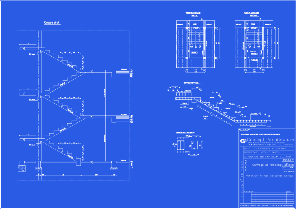 plan ferraillage escalier  PlanDWG: Plan B.A et Archi
