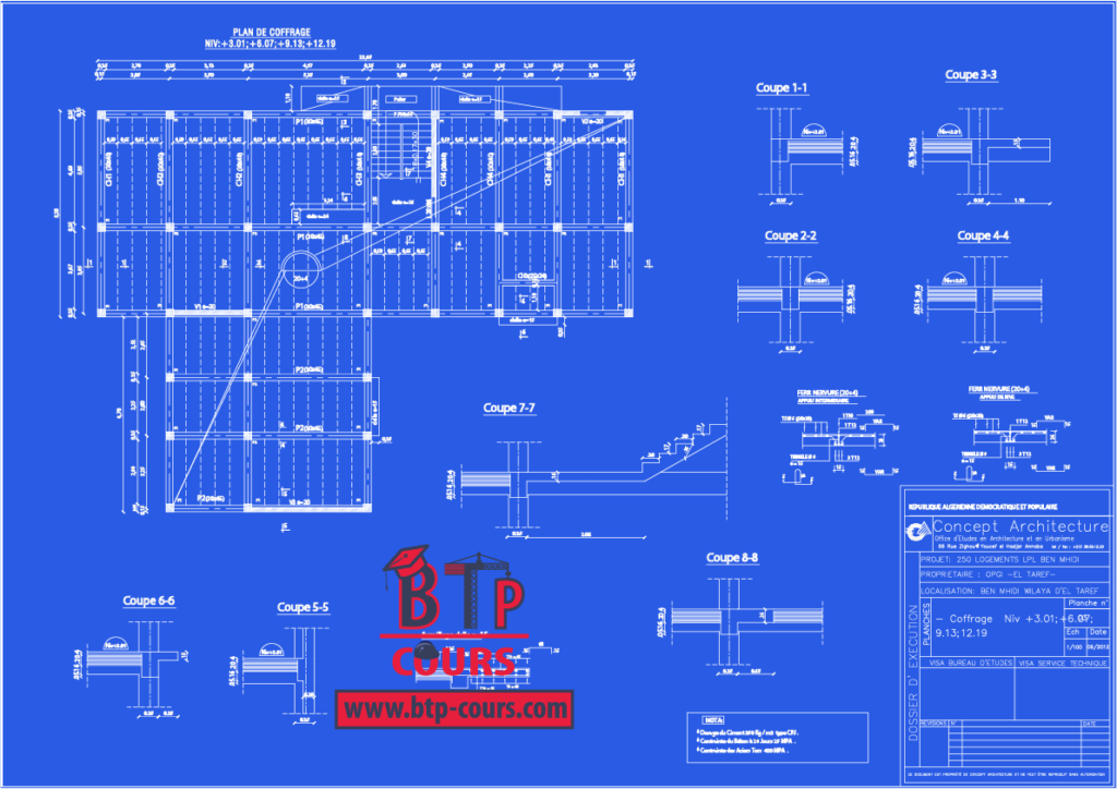 plan coffrage et ferraillage  Plan DWG: Plan B.A et Archi