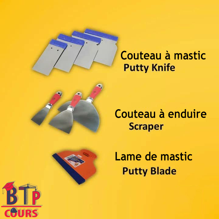 Lexique outillage de chantier - couteau mastic - couteau a enduire - 