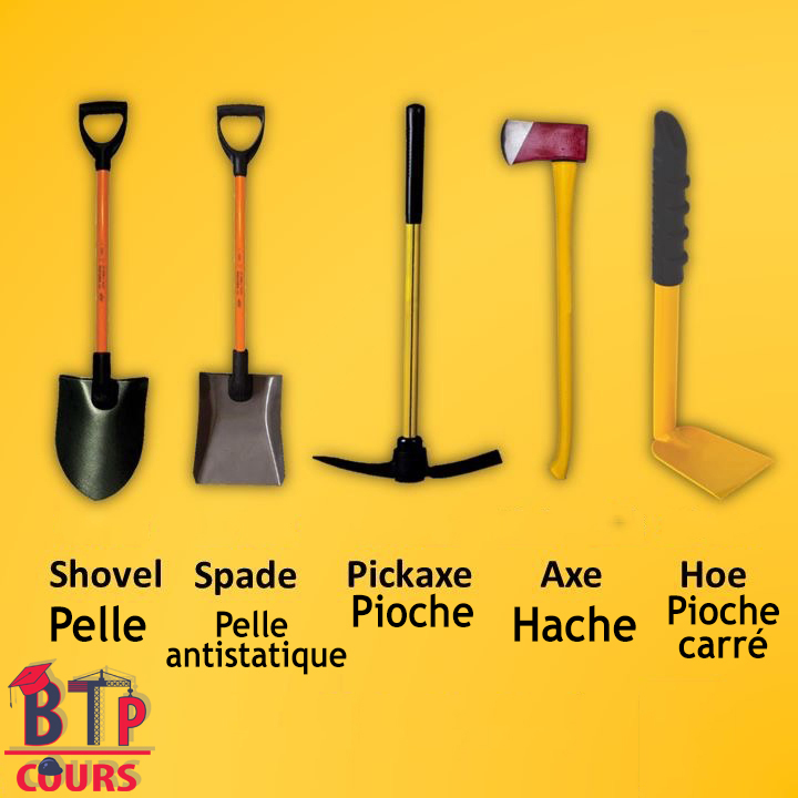 pelle - palle antistatique - pioche - hache - pioche carré