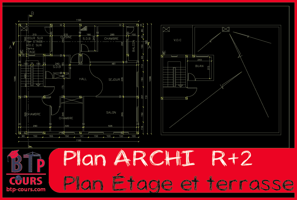 plan architecture et béton armé R+2