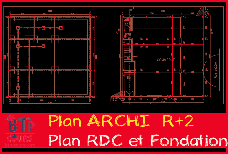 plan architecture et béton armé R+2