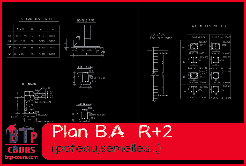 plan architecture et béton armé R+2