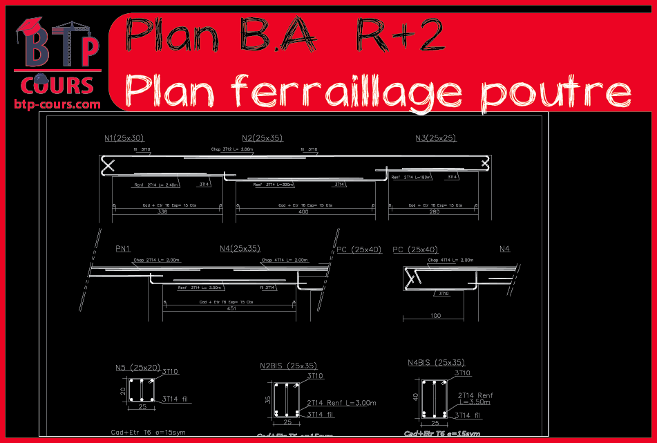 plan architecture et béton armé R+2