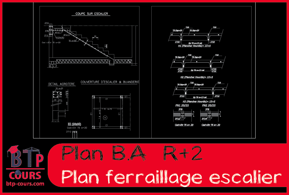 plan architecture et béton armé R+2