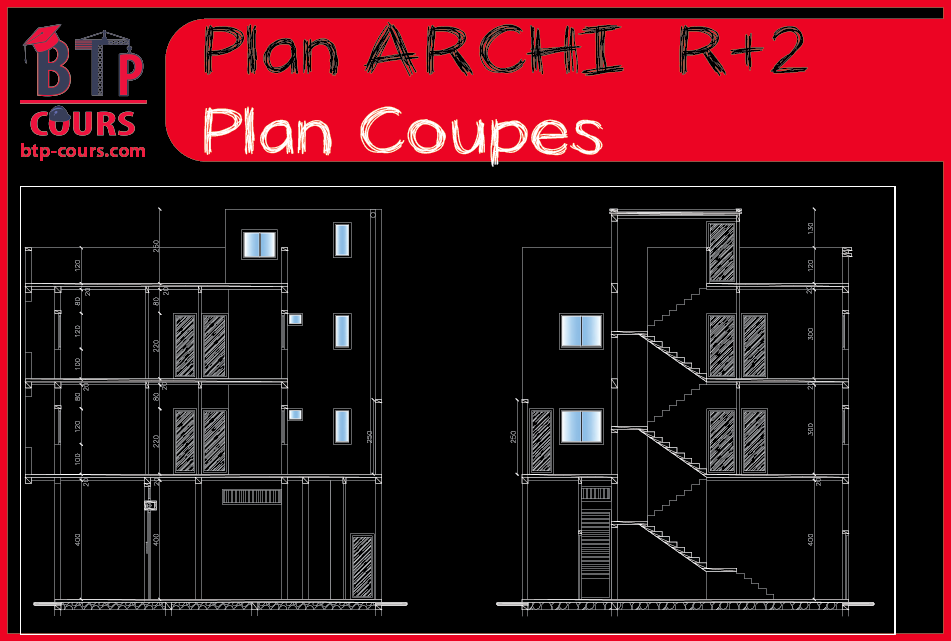 plan architecture et béton armé R+2