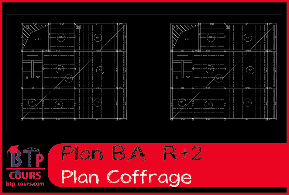 plan architecture et béton armé R+2