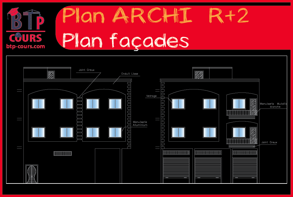 plan architecture et béton armé R+2