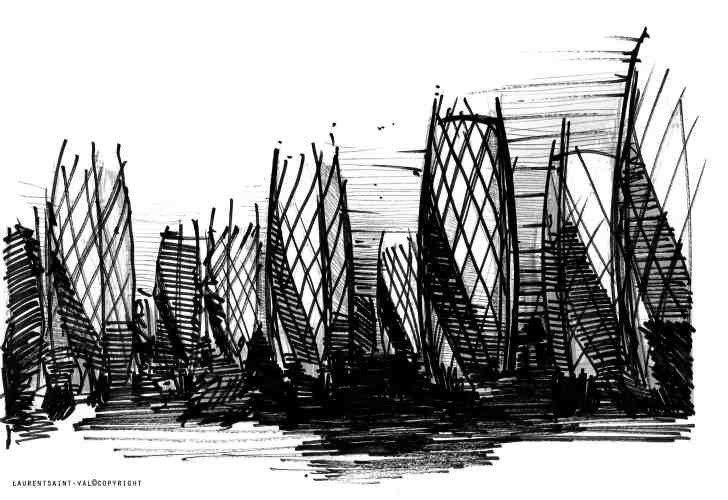 croquis Maisons de bambou architecture écologique