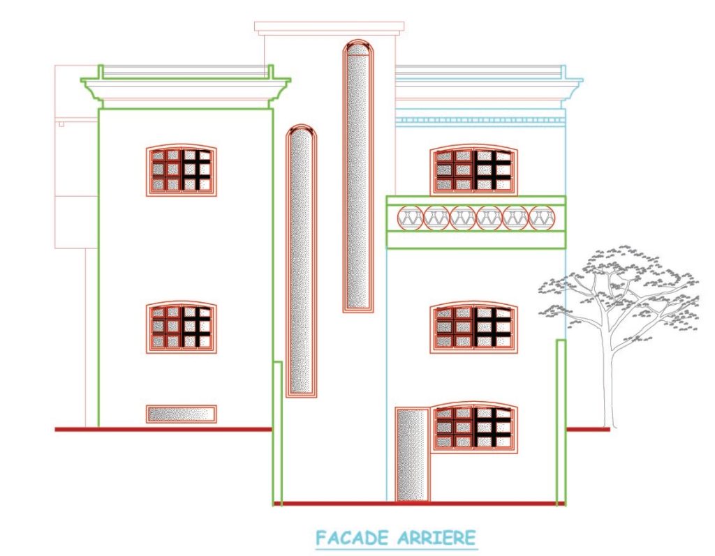 plan, façade, arrière