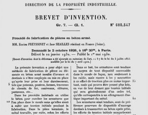 brevet d'invention précontrainte appliquée au béton