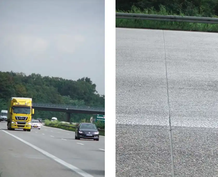 Autoroute allemande construite en béton bicouche avec du béton de granulats fins en surface