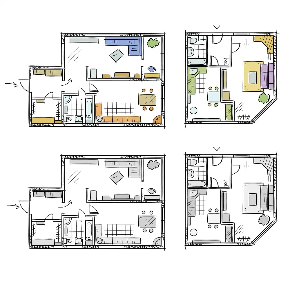 Plan de renovation dune maison en couleur